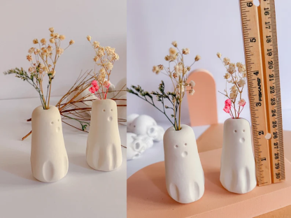 Set of 5 Handmade Ghost Bud Vases - Mini Ceramic Halloween Decor 
