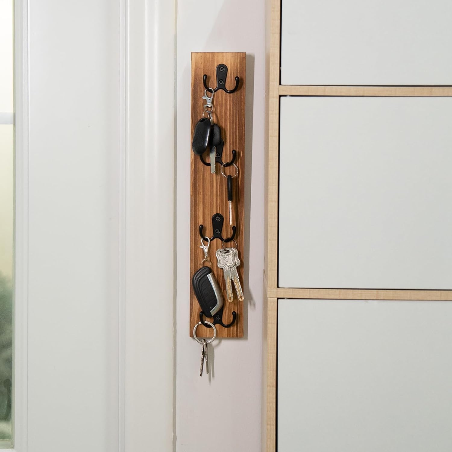 Vertical Wood Key Rack - Space Saving Wall Organizer-MOUGIGI