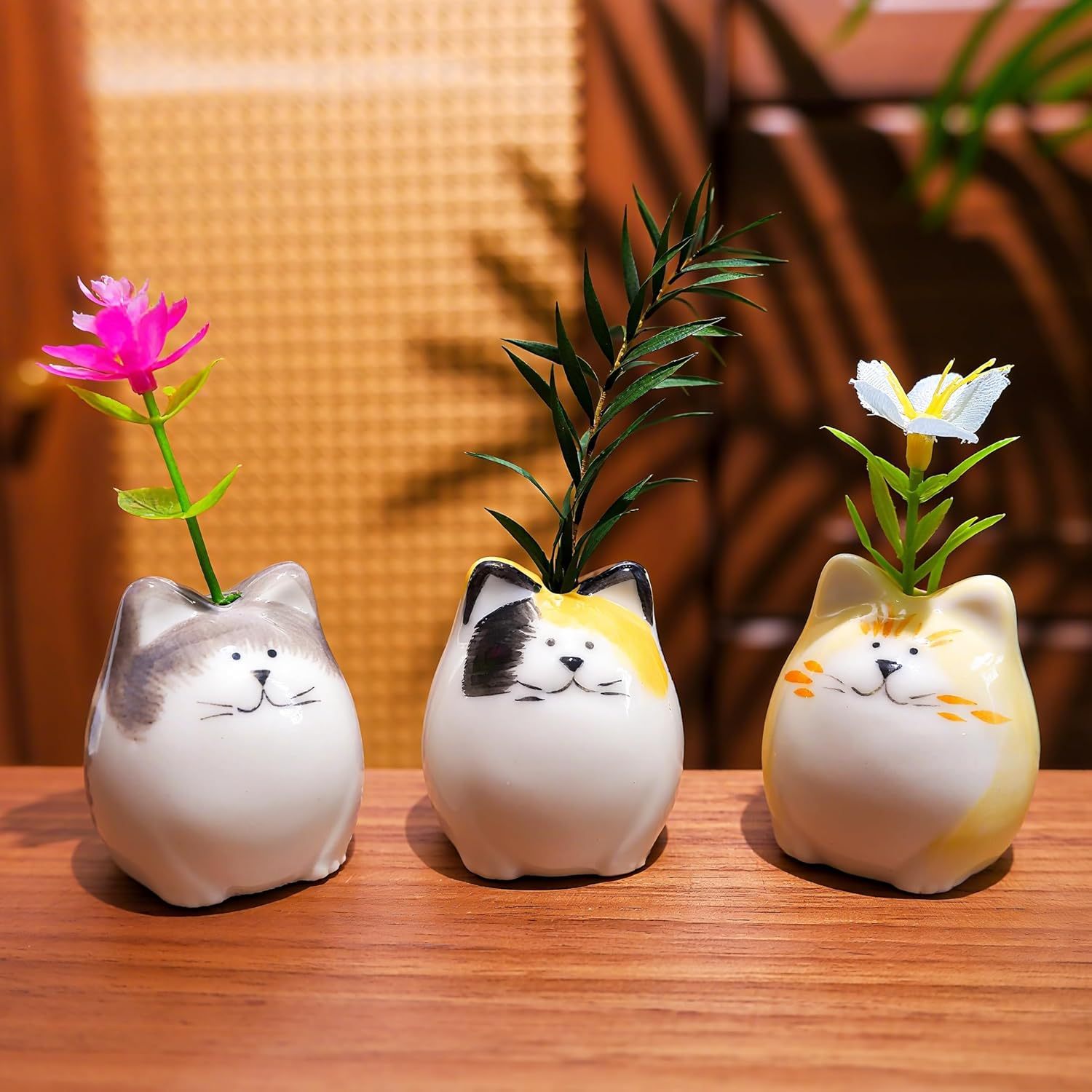 3PCS Cat Bud Vases - Ceramic Mini Flower Vases-MOUGIGI