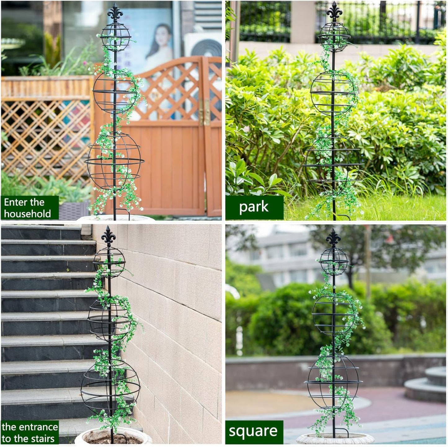 49.5" Metal Obelisk Trellis - 3-Tier Sphere Design for Climbing Plants-MOUGIGI