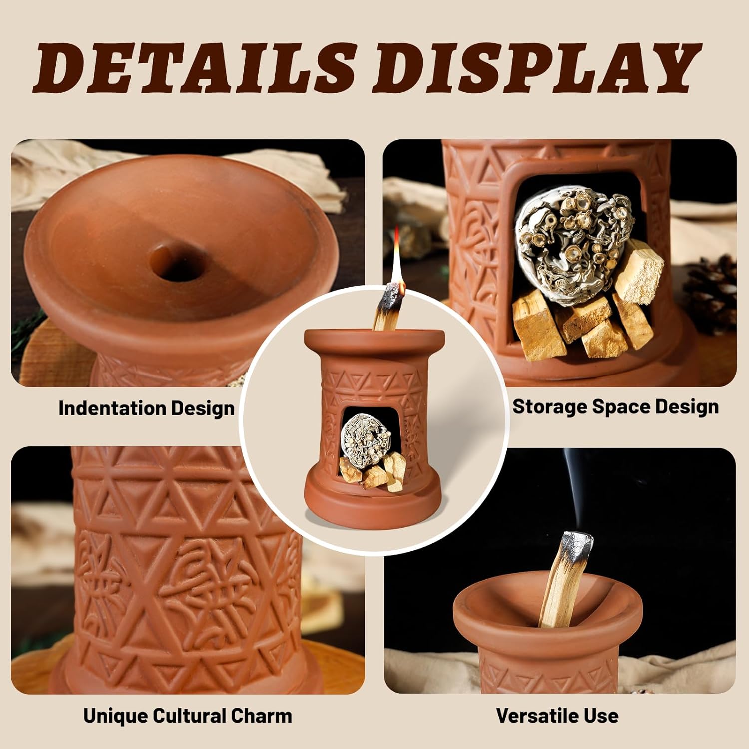 Dual-Zone Terracotta Incense Burner with Storage-MOUGIGI