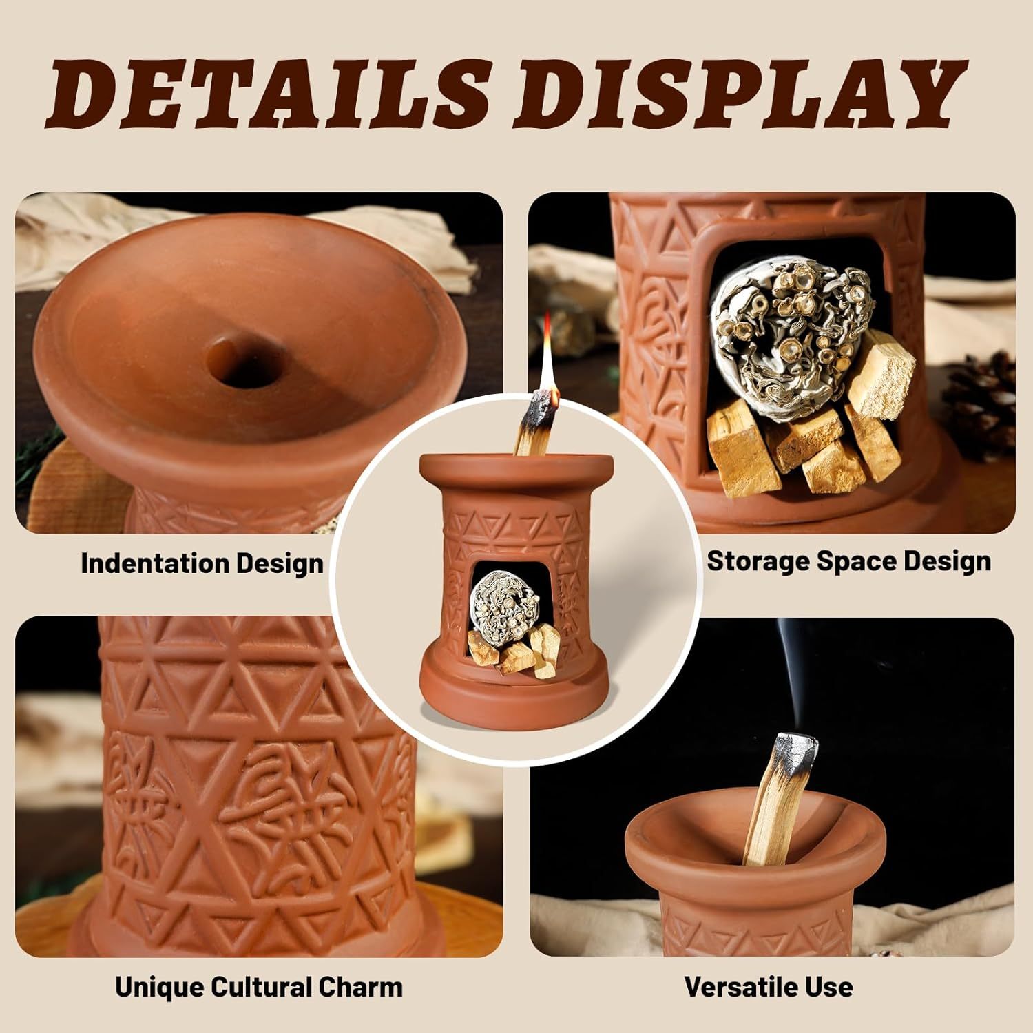 Dual-Zone Terracotta Incense Burner with Storage-MOUGIGI