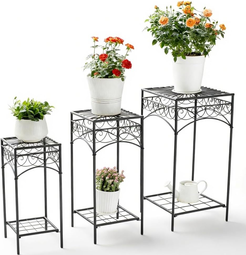 3-Piece Metal Plant Stand Set for Indoor & Outdoor-MOUGIGI
