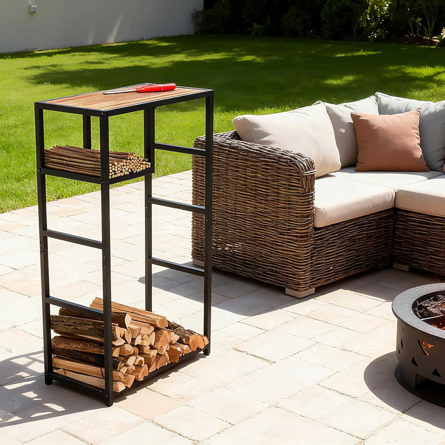 23x39 Inch Firewood Rack with Storage Shelf