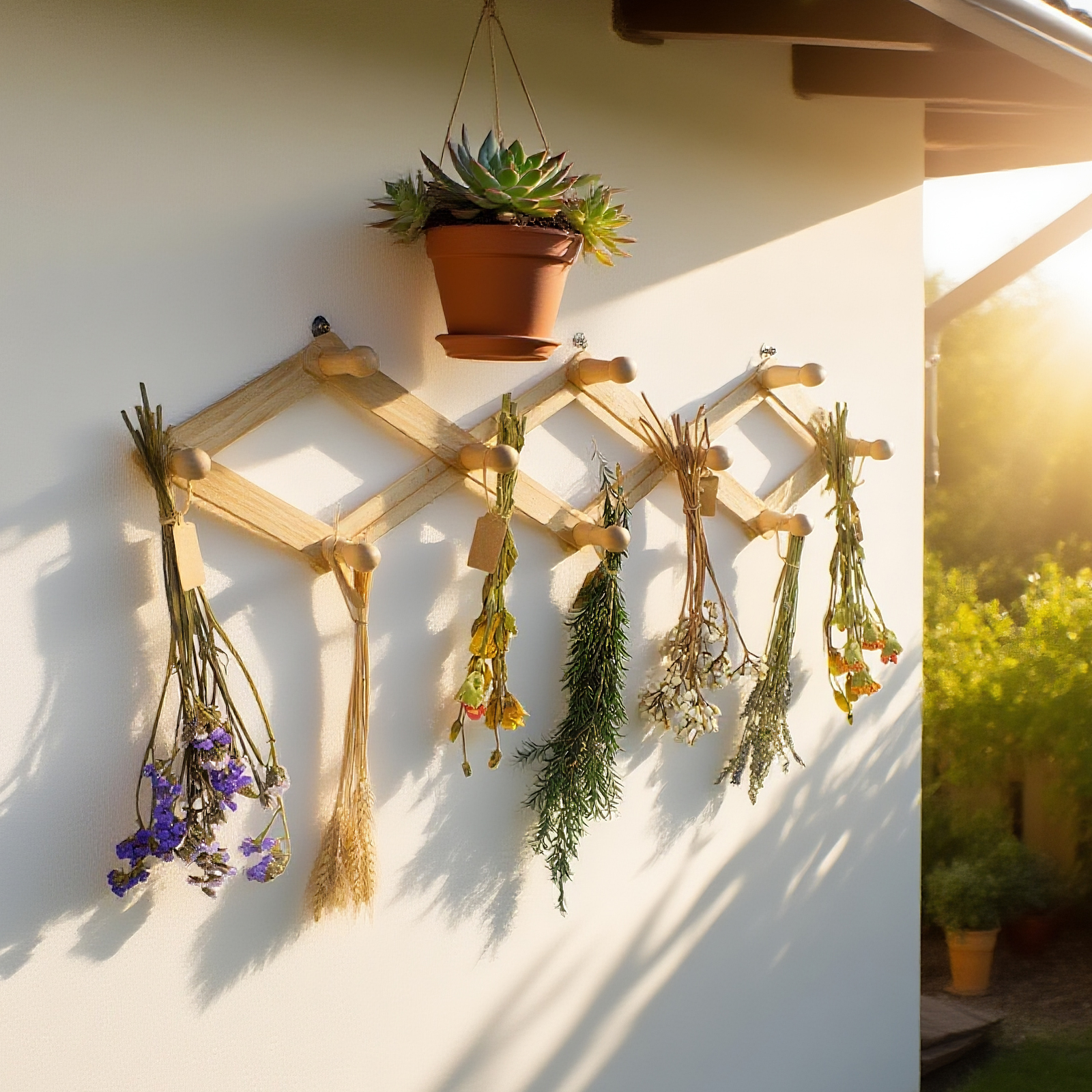 Adjustable Herb Drying Rack - Holds 10 Bouquets with Adhesive Hooks
