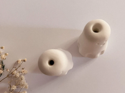 Set of 5 Handmade Ghost Bud Vases - Mini Ceramic Halloween Decor 