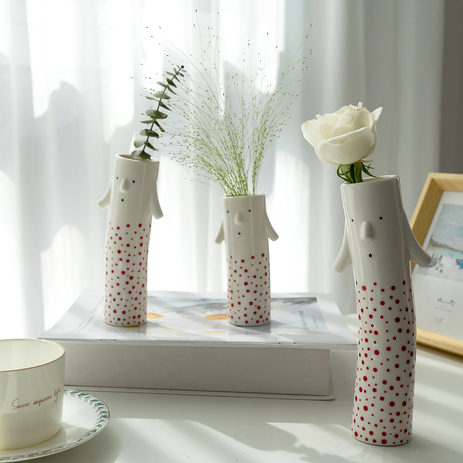 Set of 3 Family Face Vases - Whimsical Ceramic Bud Vase Set 