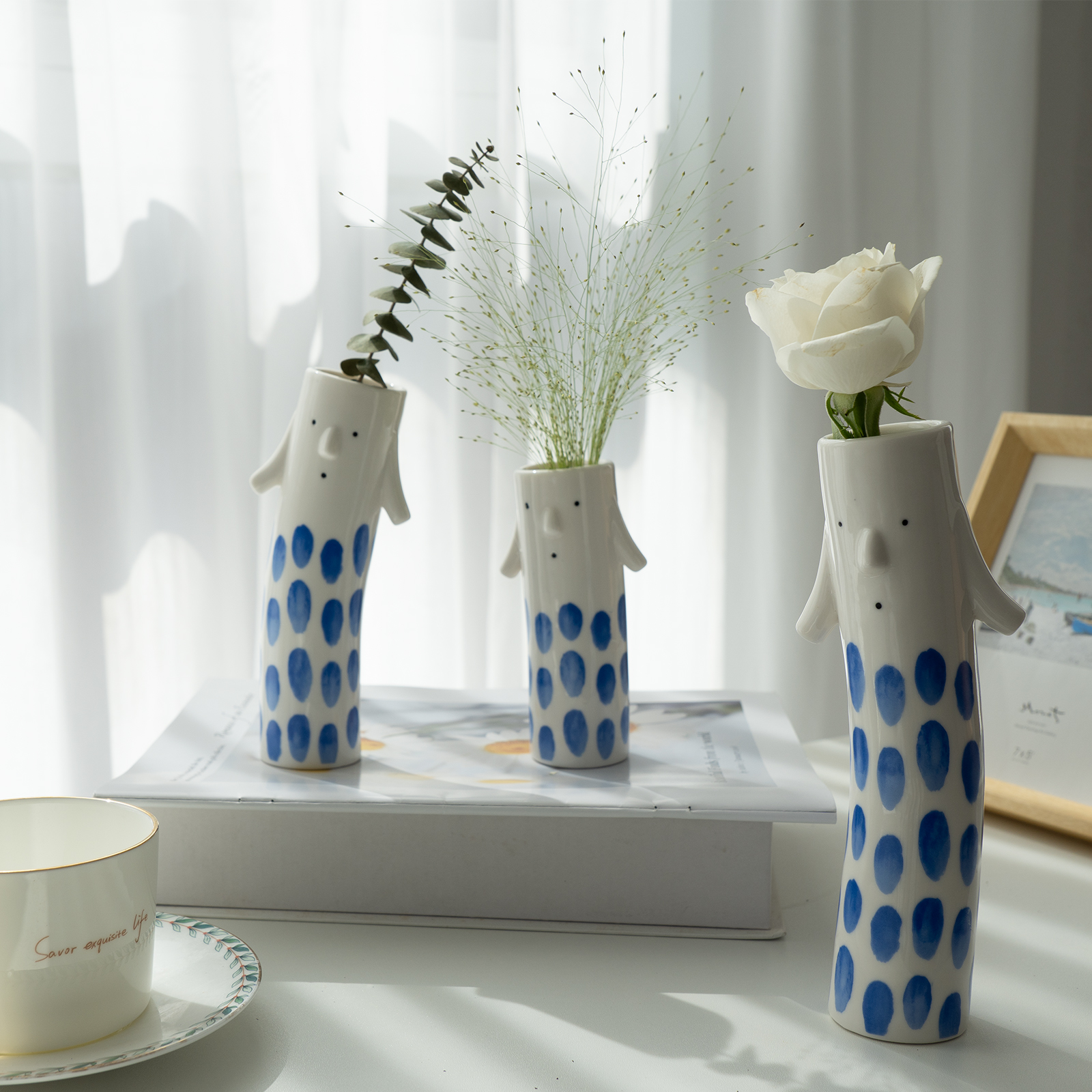 Set of 3 Family Face Vases - Whimsical Ceramic Bud Vase Set 