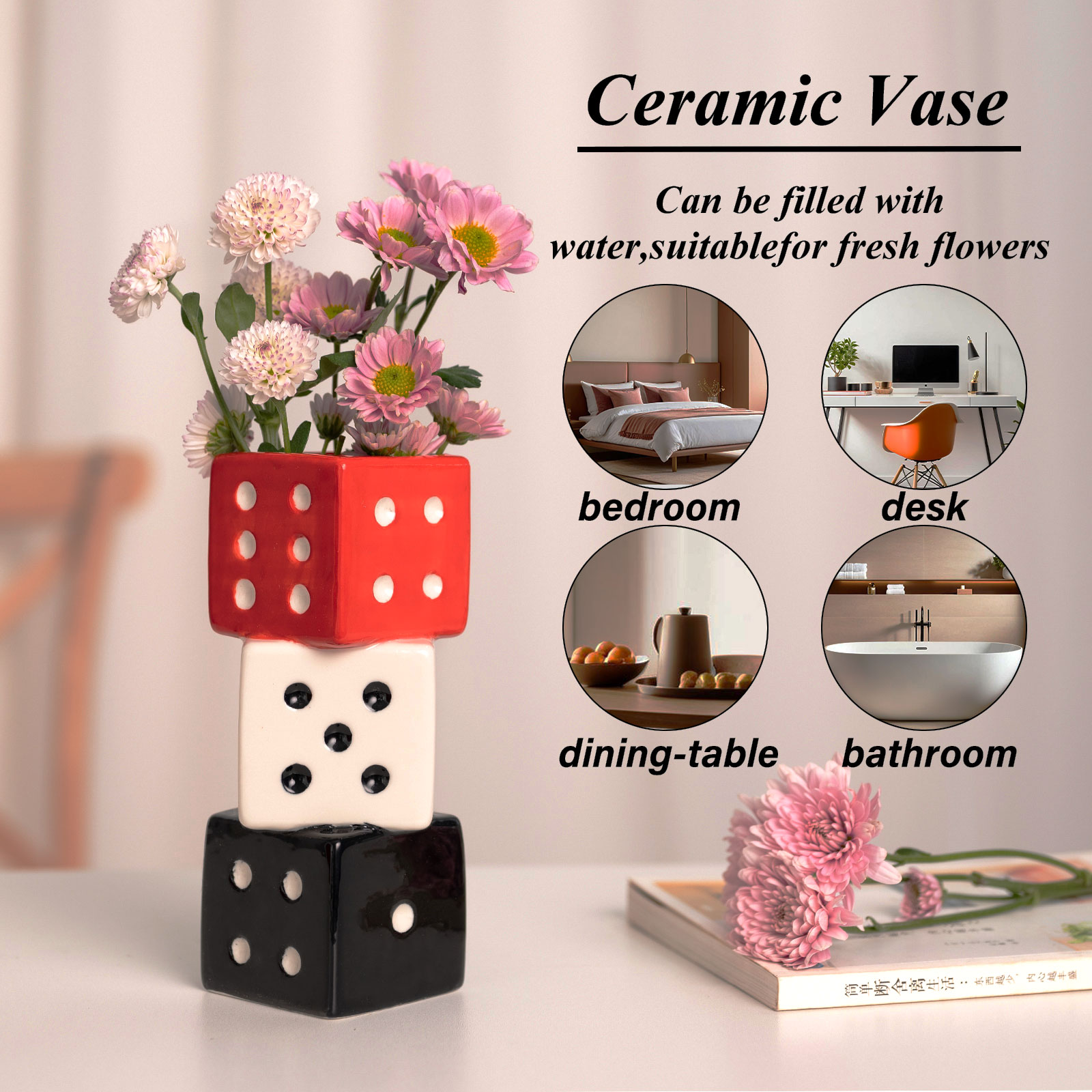 Geometric Dice Vase - Ceramic Centerpiece for Floral Arrangements