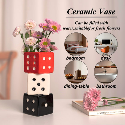Geometric Dice Vase - Ceramic Centerpiece for Floral Arrangements