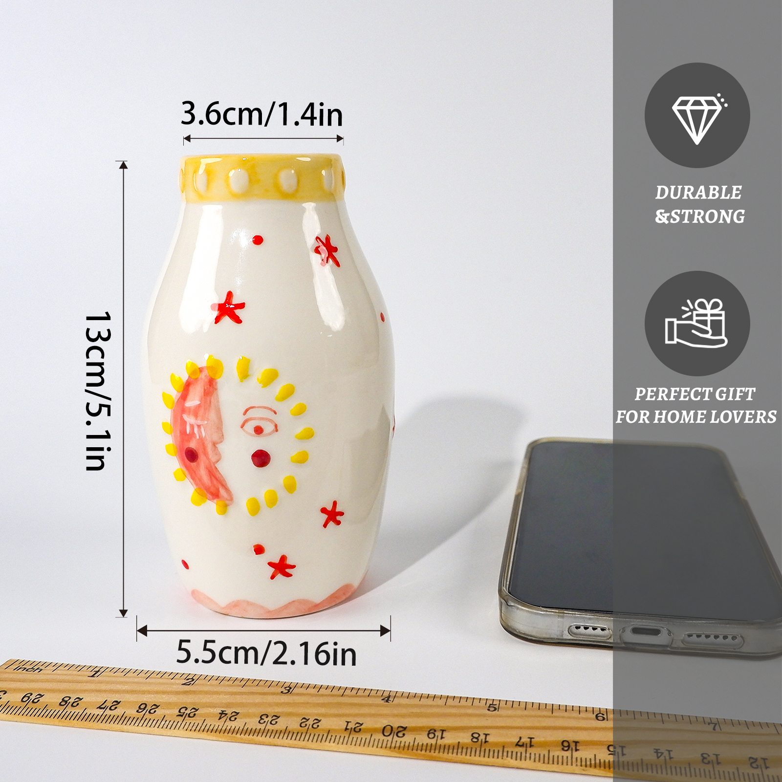 Sun & Moon Face Ceramic Vase - Boho Dried Flower Decor