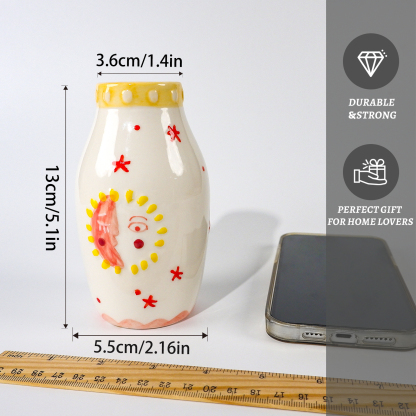 Sun & Moon Face Ceramic Vase - Boho Dried Flower Decor