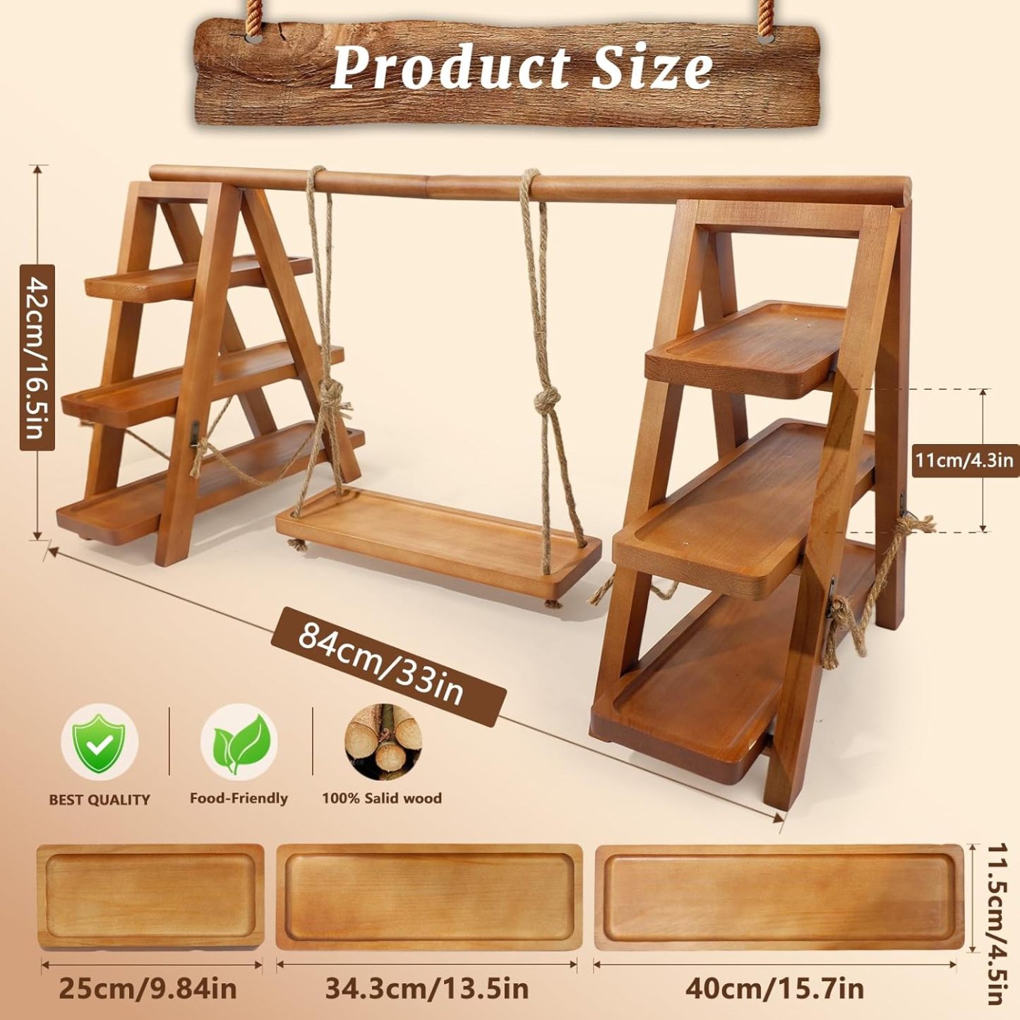 Rustic 3-Tier Wood Cupcake Stand - Removable & Foldable-MOUGIGI