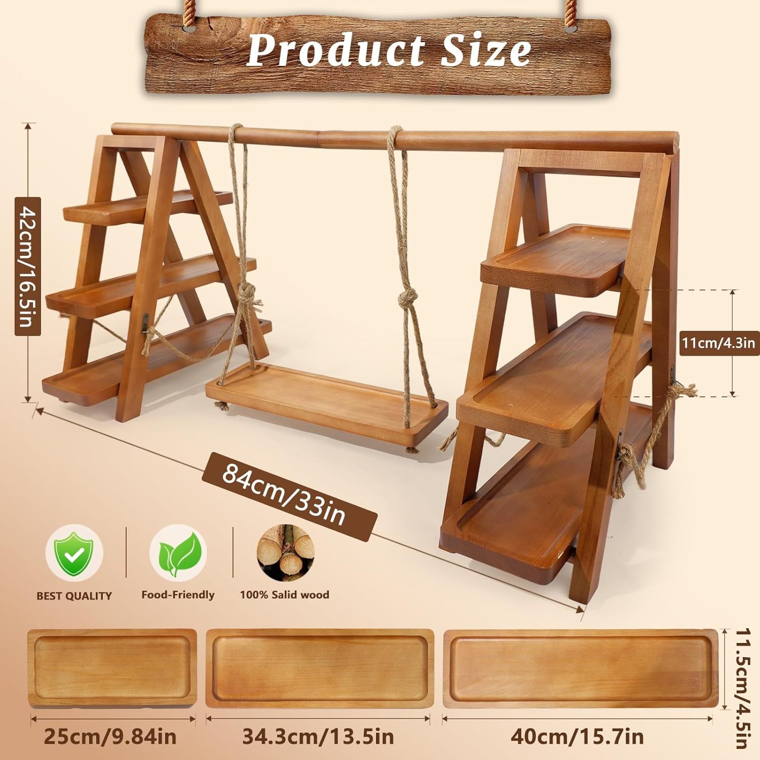 Rustic 3-Tier Wood Cupcake Stand - Removable & Foldable-MOUGIGI