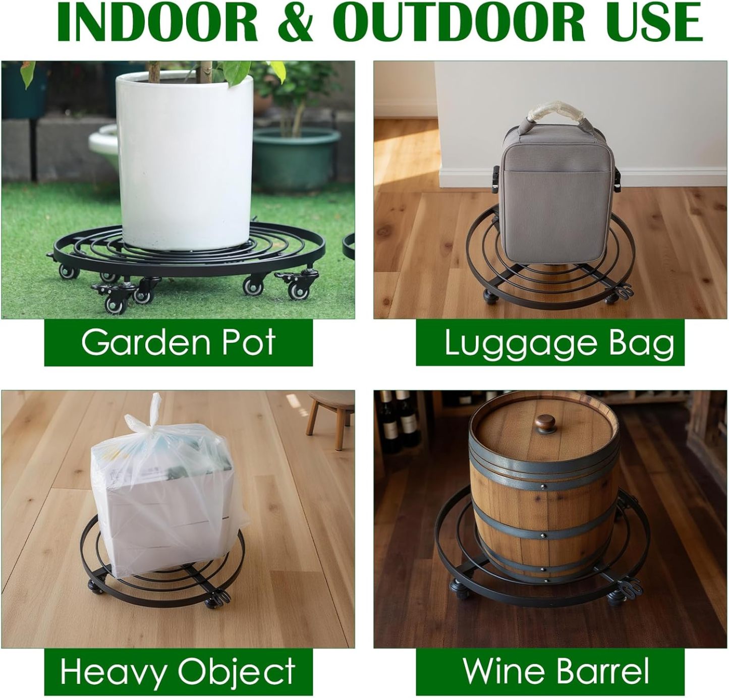 16" Heavy Duty Plant Dolly - 200lb Capacity & Removable Handle-MOUGIGI