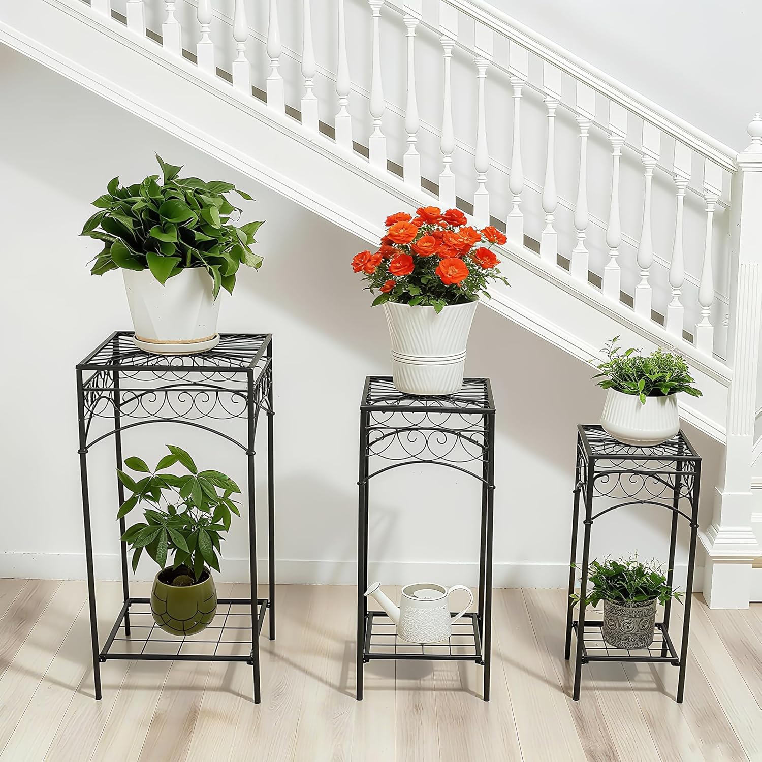 3-Piece Metal Plant Stand Set for Indoor & Outdoor-MOUGIGI