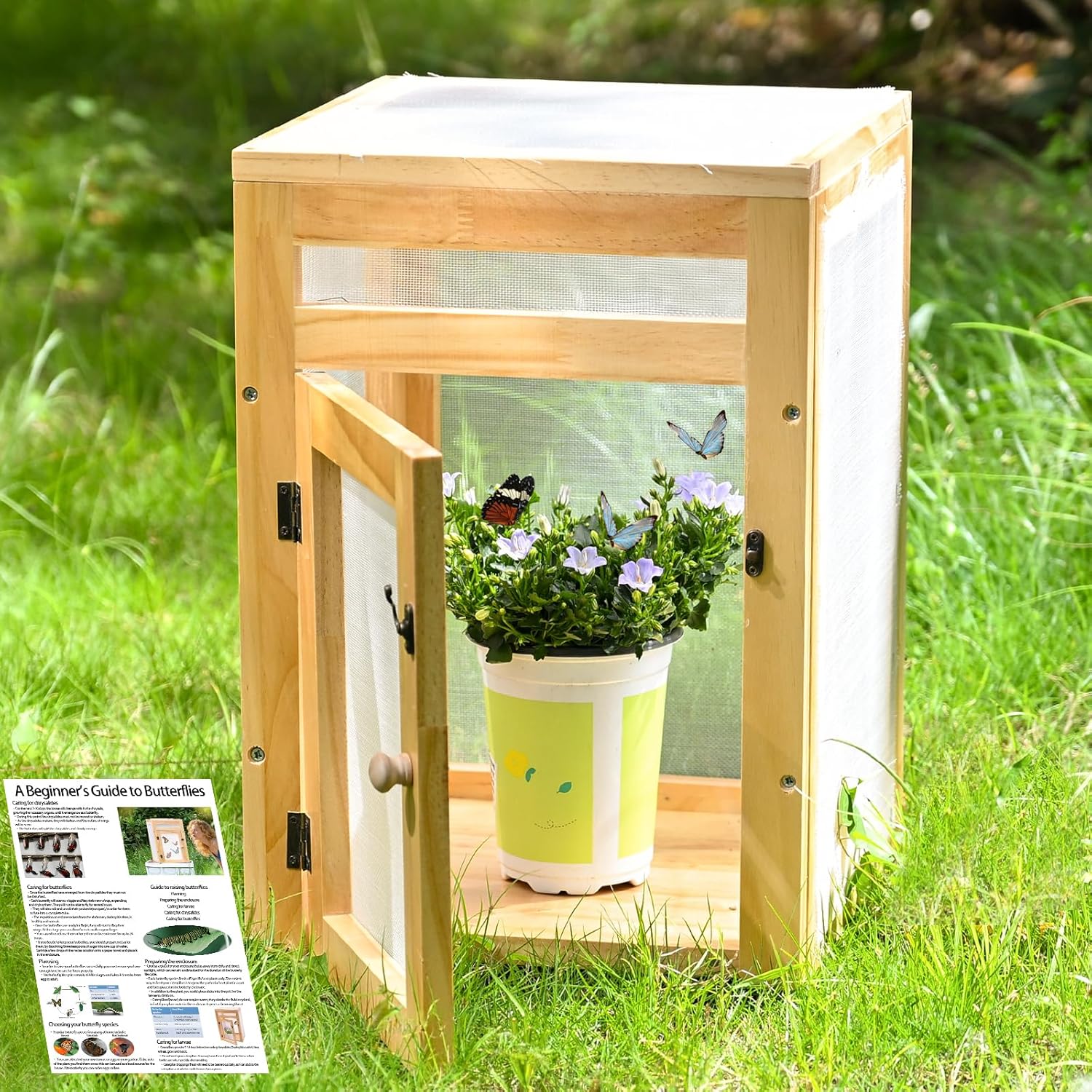 15.7" Monarch Butterfly Habitat Cage - Wood Frame Mesh Enclosure-MOUGIGI