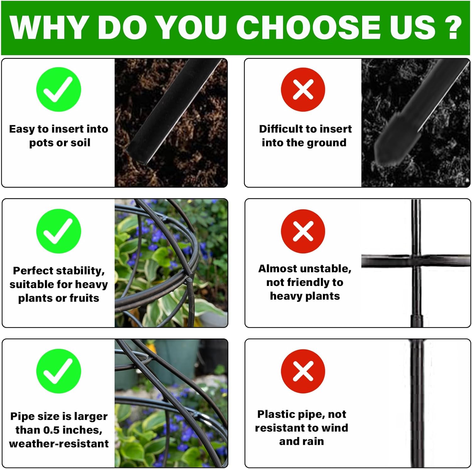 12x8.1in Metal Obelisk Trellis - Patented Climbing Plant Support-MOUGIGI