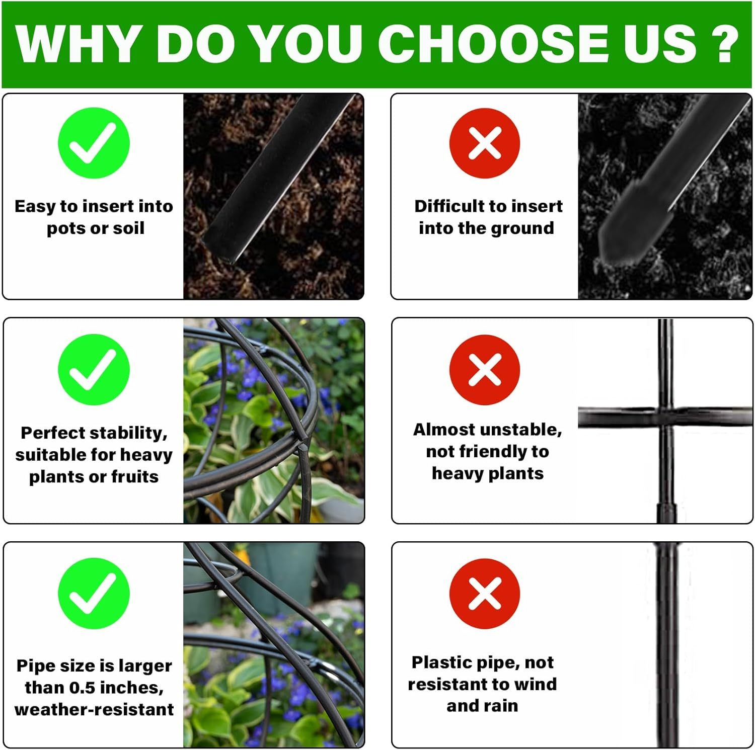 12x8.1in Metal Obelisk Trellis - Patented Climbing Plant Support-MOUGIGI