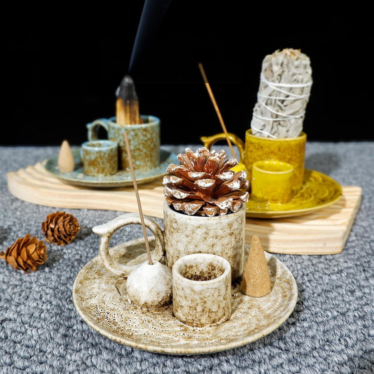 5-in-1 Ceramic Smudge Bowl - Incense & Candle Holder-MOUGIGI