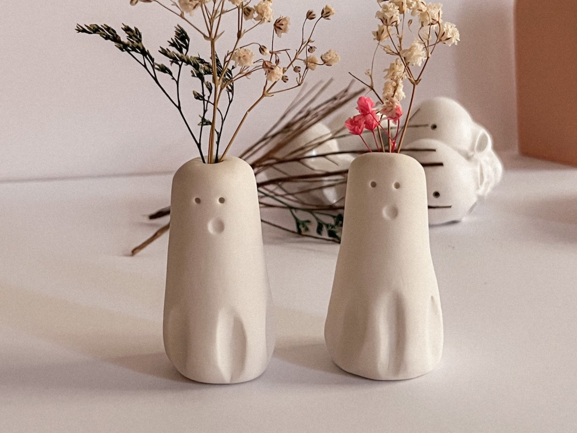 Set of 5 Handmade Ghost Bud Vases - Mini Ceramic Halloween Decor 