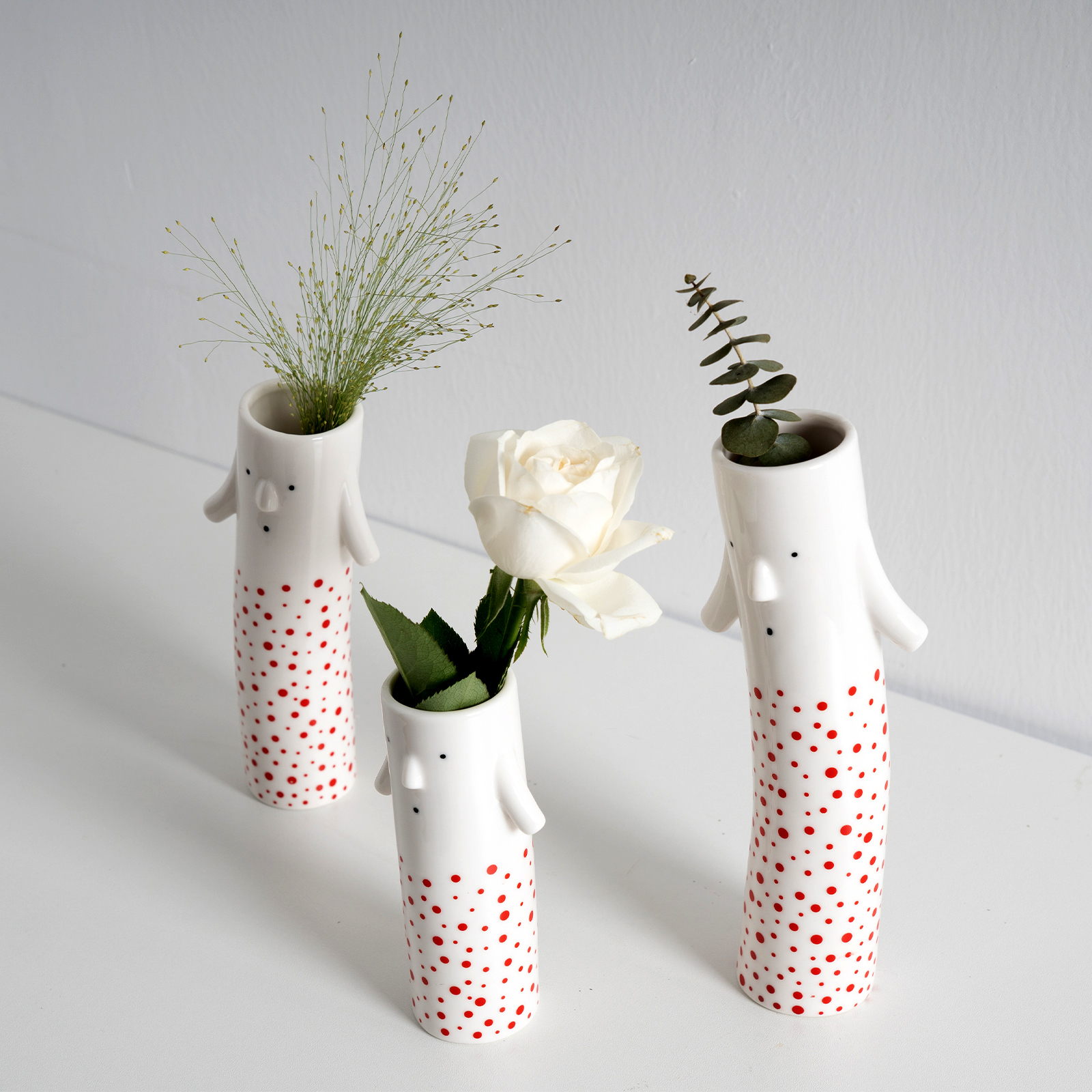 Set of 3 Family Face Vases - Whimsical Ceramic Bud Vase Set 