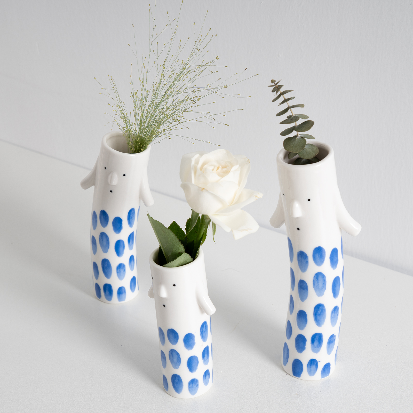 Set of 3 Family Face Vases - Whimsical Ceramic Bud Vase Set 