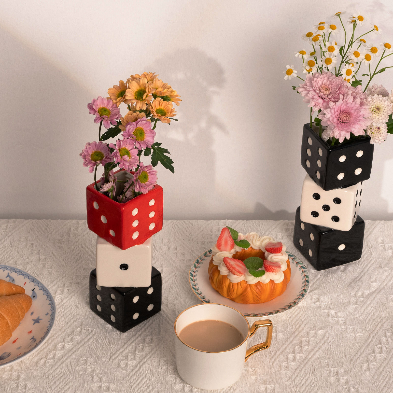 Geometric Dice Vase - Ceramic Centerpiece for Floral Arrangements