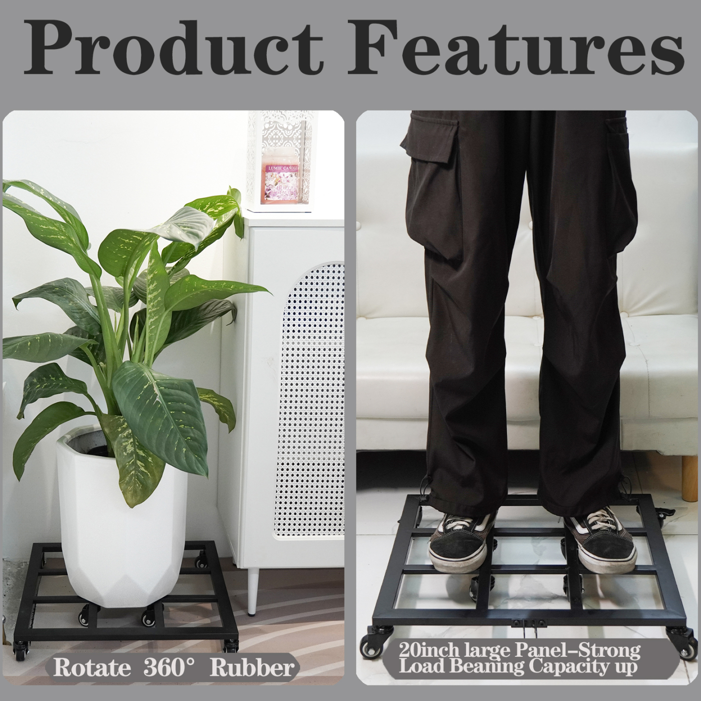 Heavy Duty Square Plant Dolly - 200LB Capacity & Removable Handle