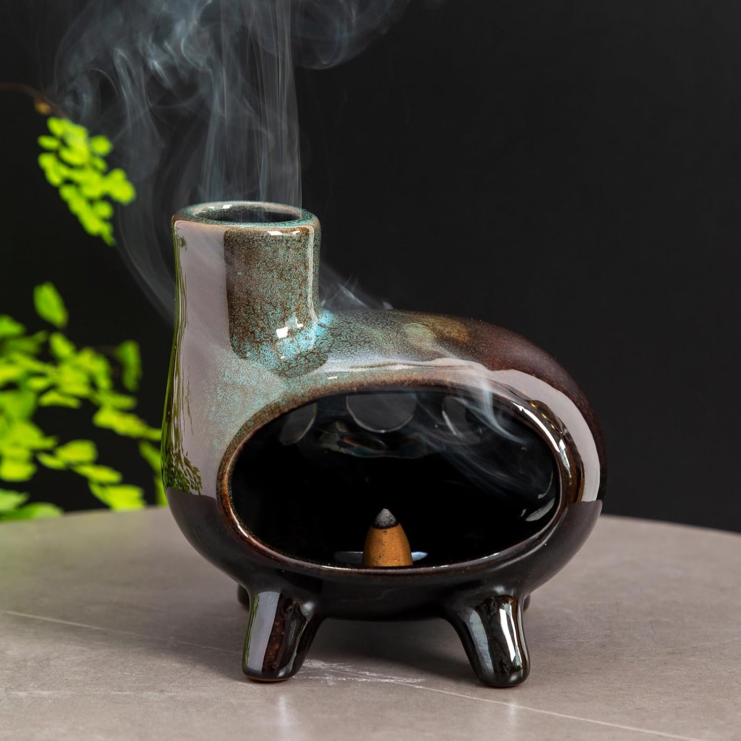 Green Glaze Ceramic Palo Santo Holder - Footed Chimney Burner -MOUGIGI