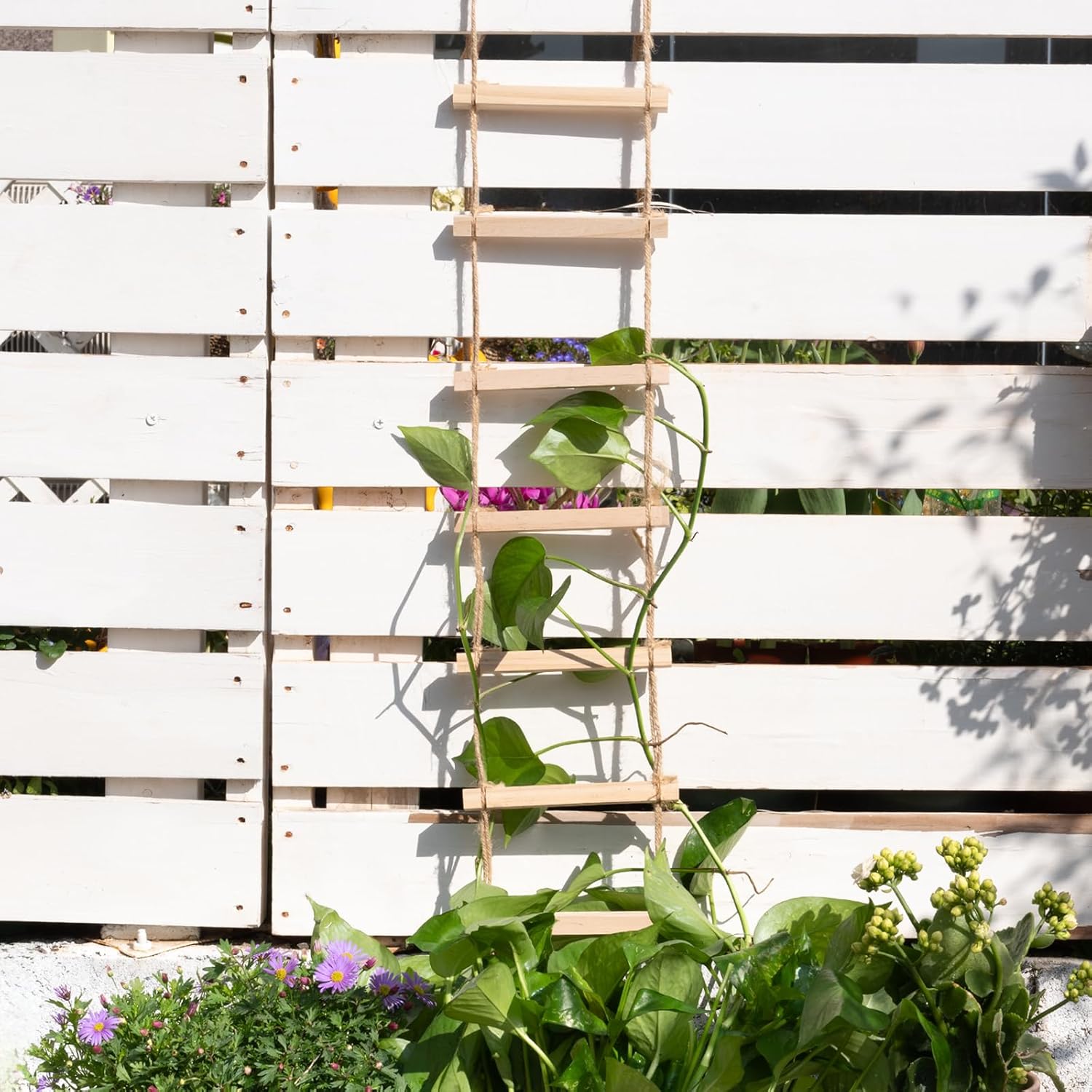 Natural Wood Ladder Trellis for Climbing Plants-MOUGIGI