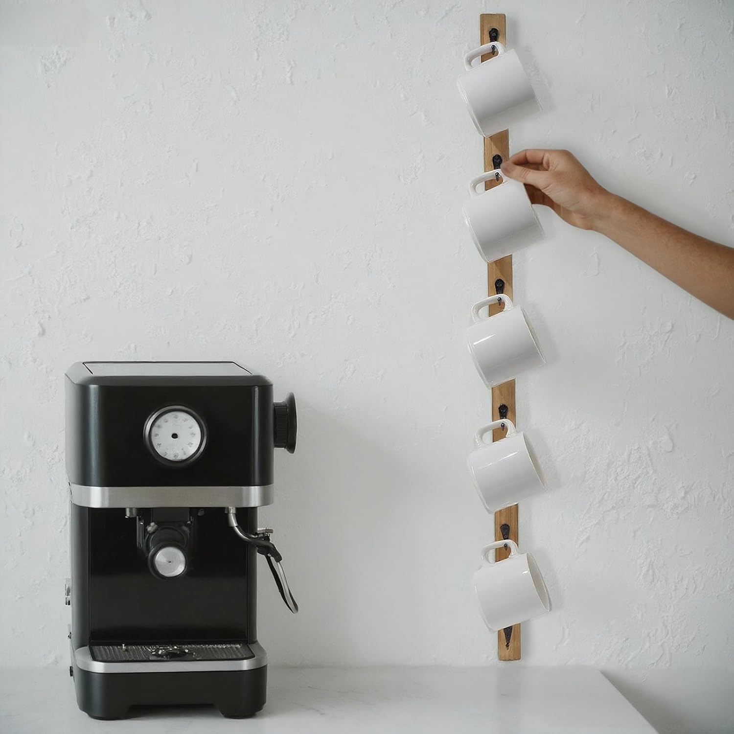 Solid Wood Wall Mug Rack - 6 Hook Rustic Style Cup Holder-MOUGIGI