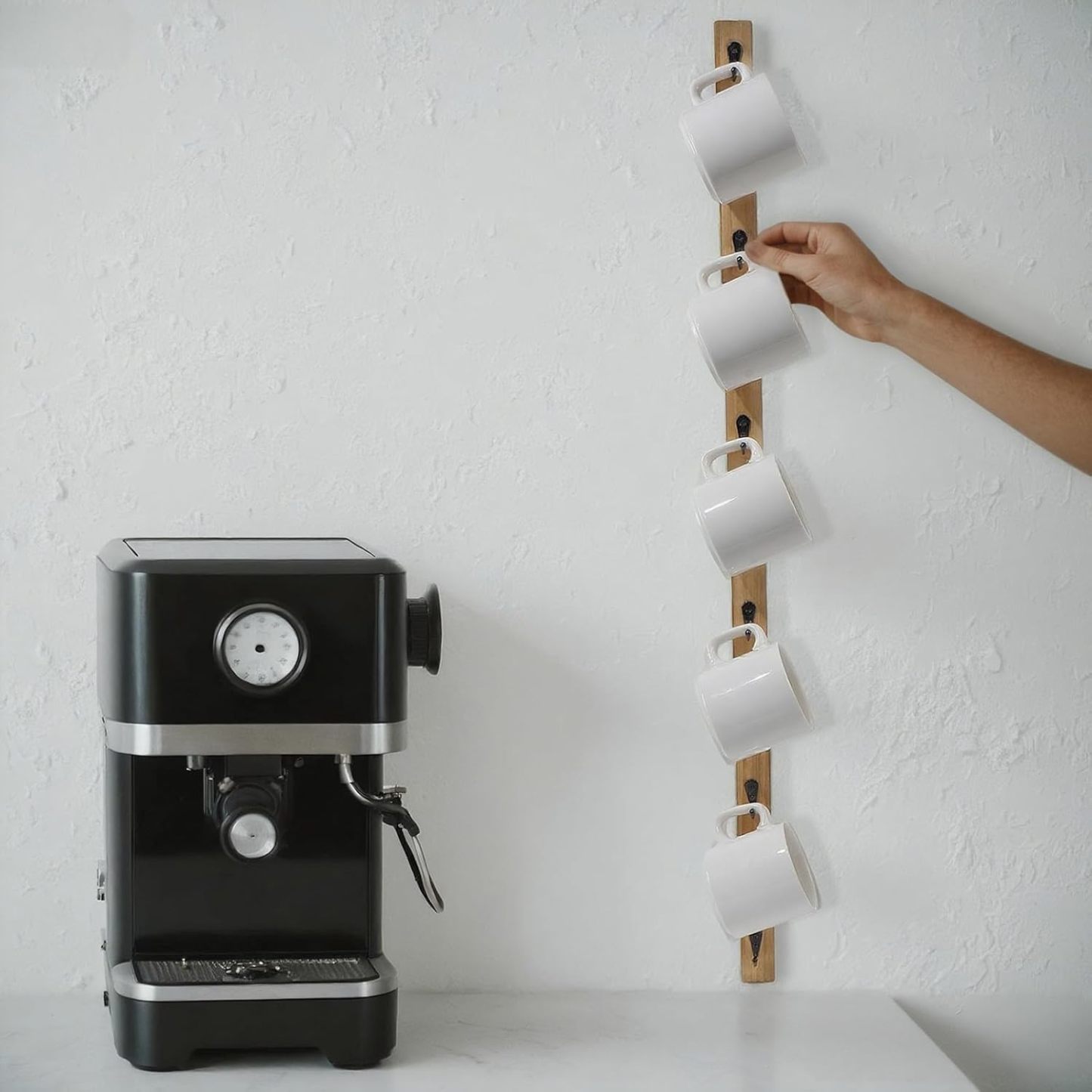 Solid Wood Wall Mug Rack - 6 Hook Rustic Style Cup Holder-MOUGIGI