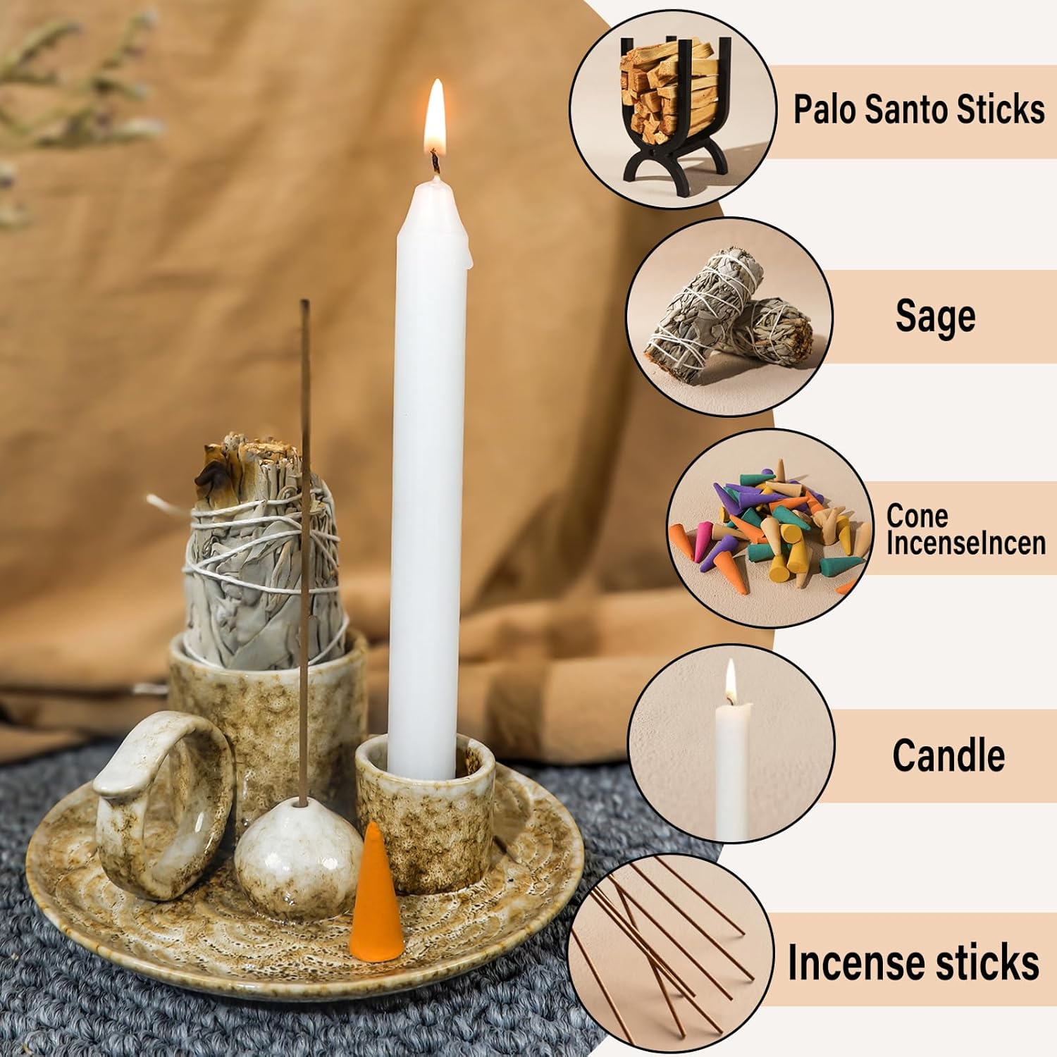 5-in-1 Ceramic Smudge Bowl - Incense & Candle Holder-MOUGIGI