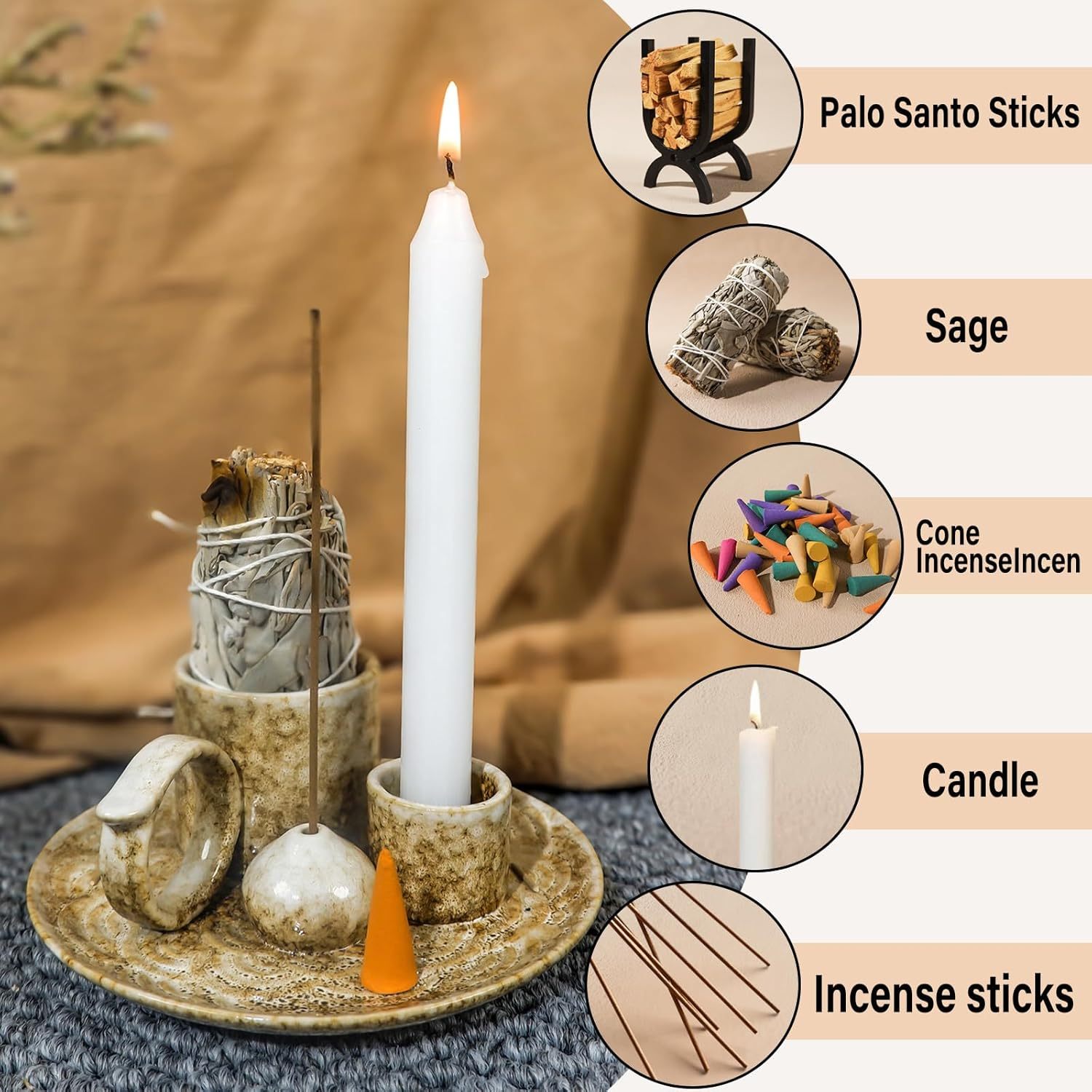 5-in-1 Ceramic Smudge Bowl - Incense & Candle Holder-MOUGIGI