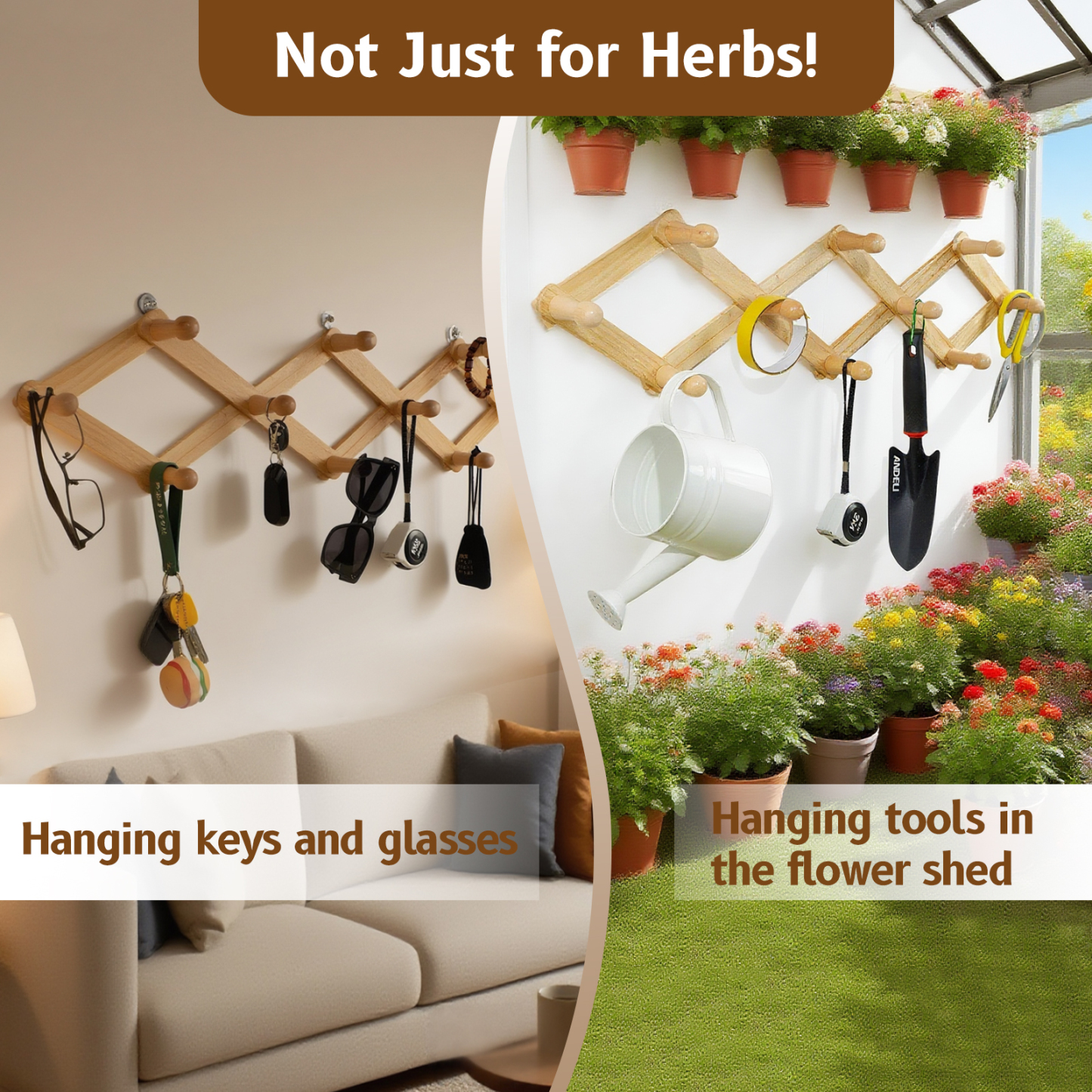 Adjustable Herb Drying Rack - Holds 10 Bouquets with Adhesive Hooks