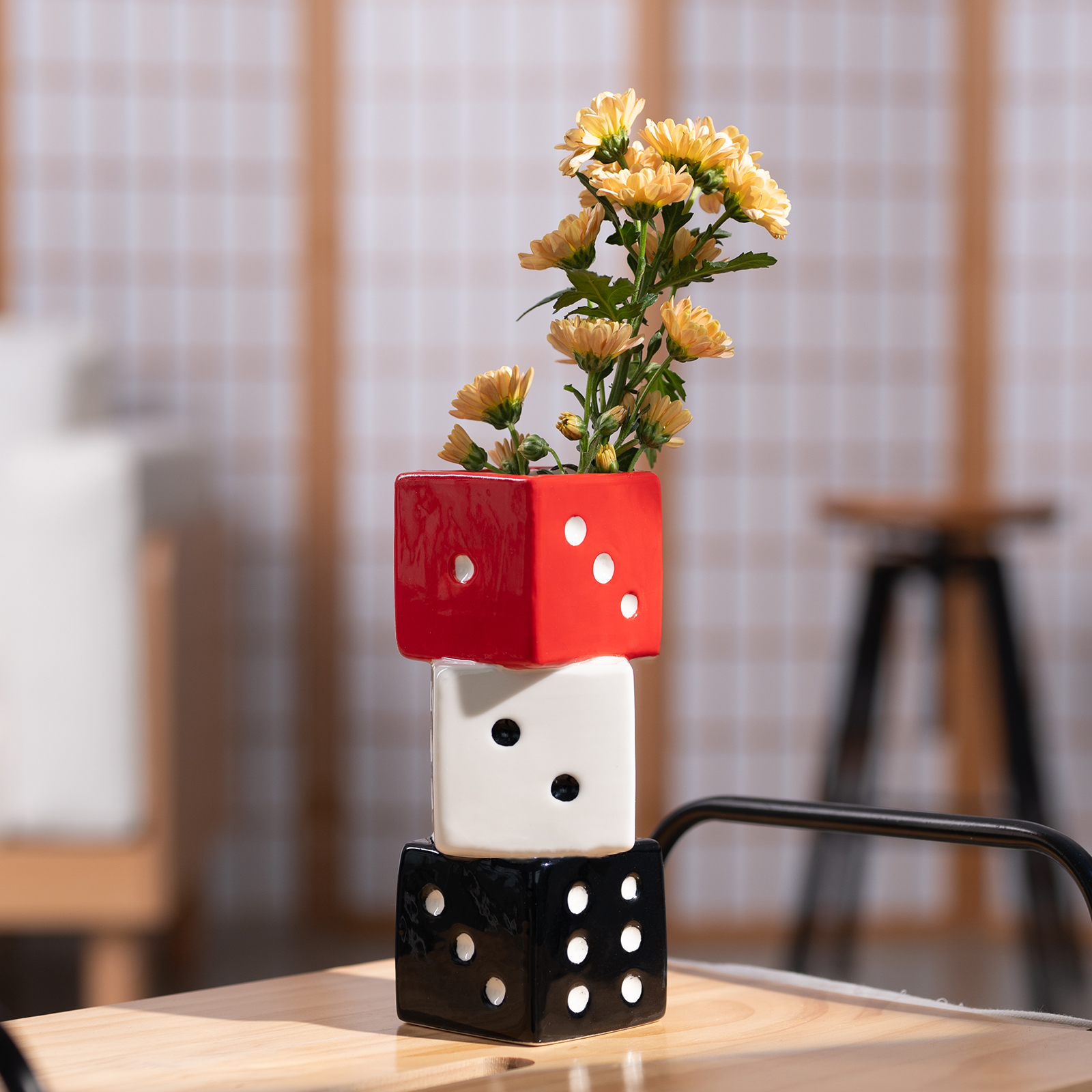 Geometric Dice Vase - Ceramic Centerpiece for Floral Arrangements