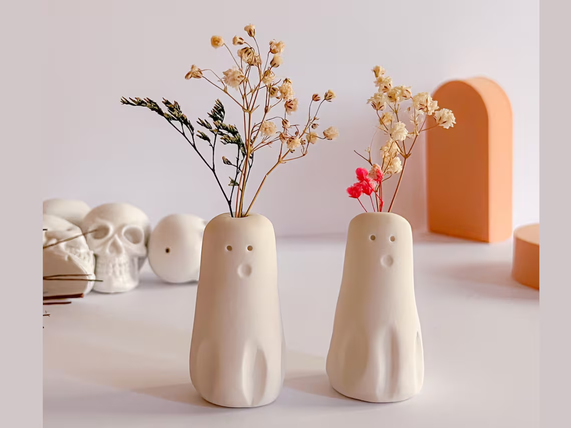 Set of 5 Handmade Ghost Bud Vases - Mini Ceramic Halloween Decor 