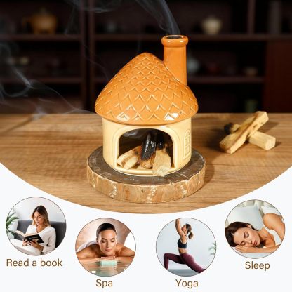 Yellow House Ceramic Palo Santo Burner - Mini Chiminea Incense Holder-MOUGIGI