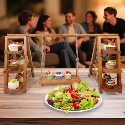 Rustic 3-Tier Wood Cupcake Stand - Removable & Foldable-MOUGIGI