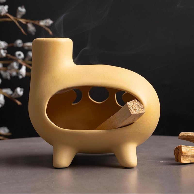 Green Glaze Ceramic Palo Santo Holder - Footed Chimney Burner -MOUGIGI