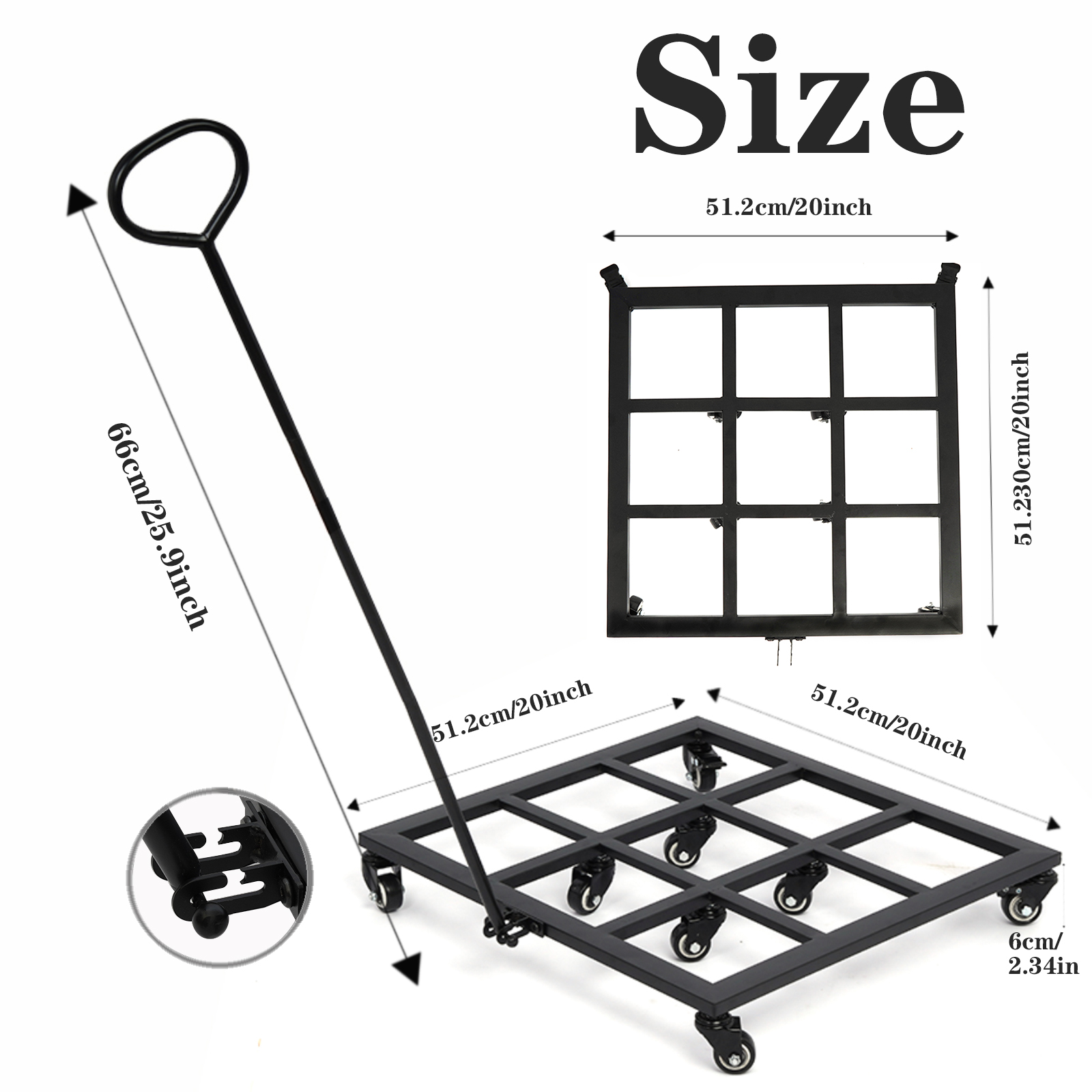 Heavy Duty Square Plant Dolly - 200LB Capacity & Removable Handle