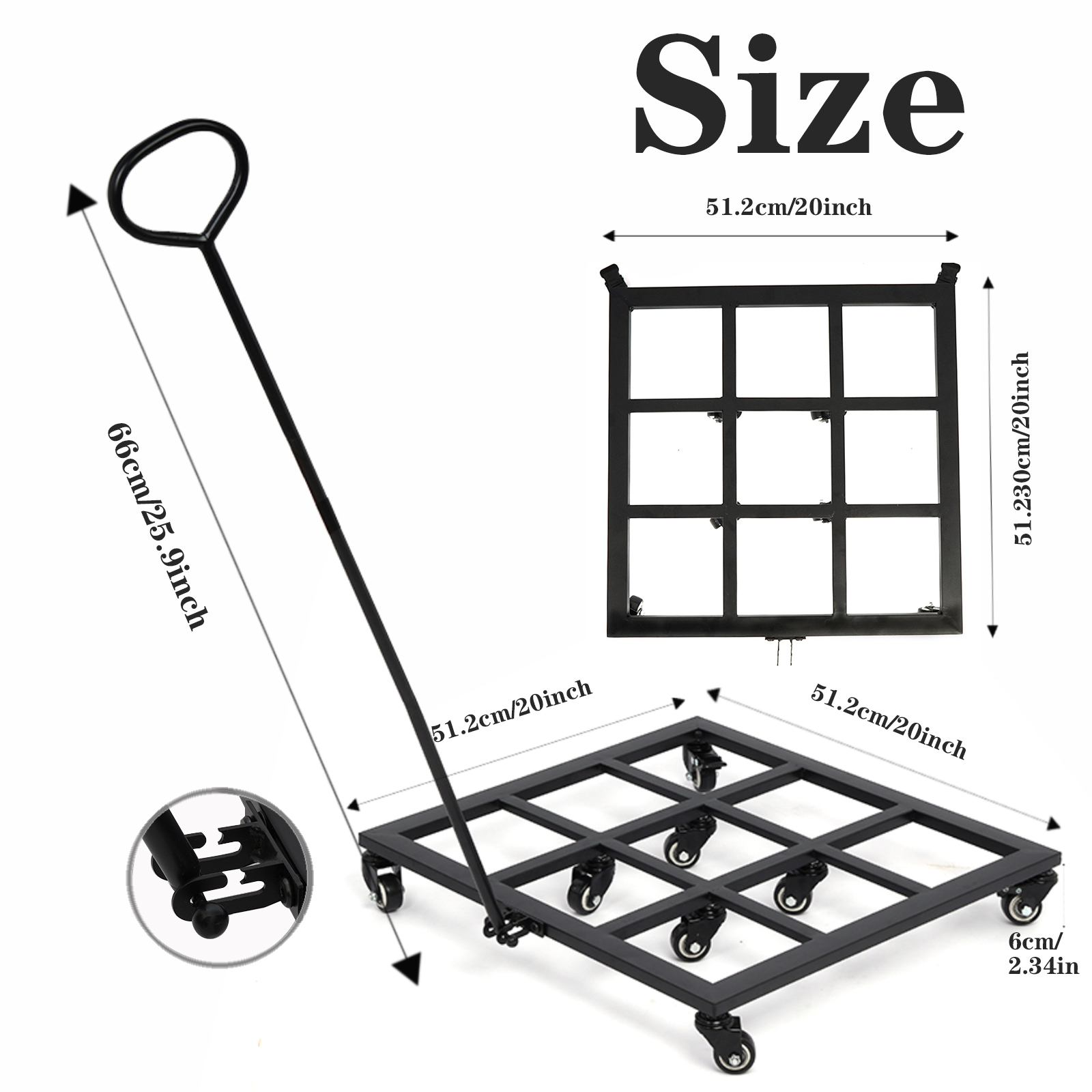 Heavy Duty Square Plant Dolly - 200LB Capacity & Removable Handle