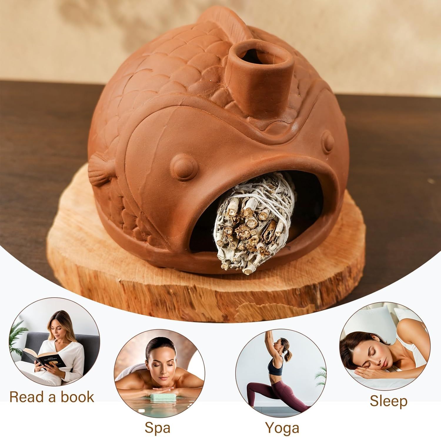 Large Fish Terracotta Incense Burner for Sage & Palo Santo-MOUGIGI