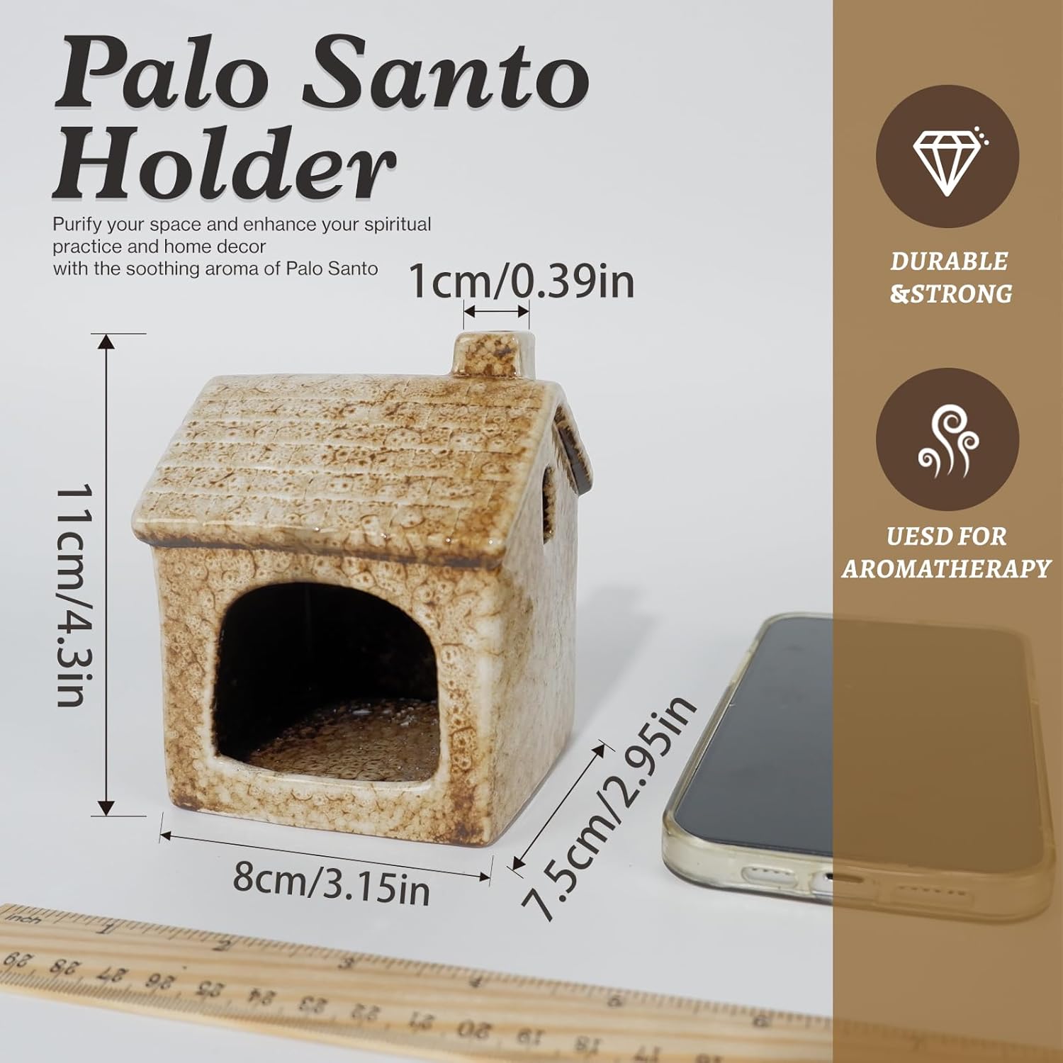 Brown House Ceramic Incense Burner for Palo Santo & Sage-MOUGIGI