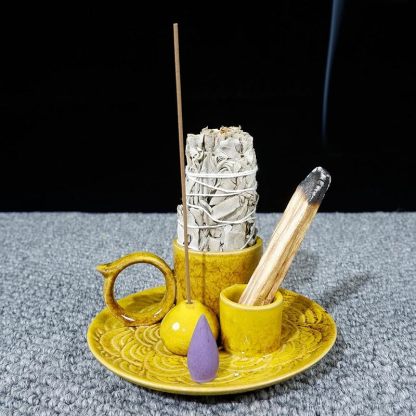 5-in-1 Ceramic Smudge Bowl - Incense & Candle Holder-MOUGIGI