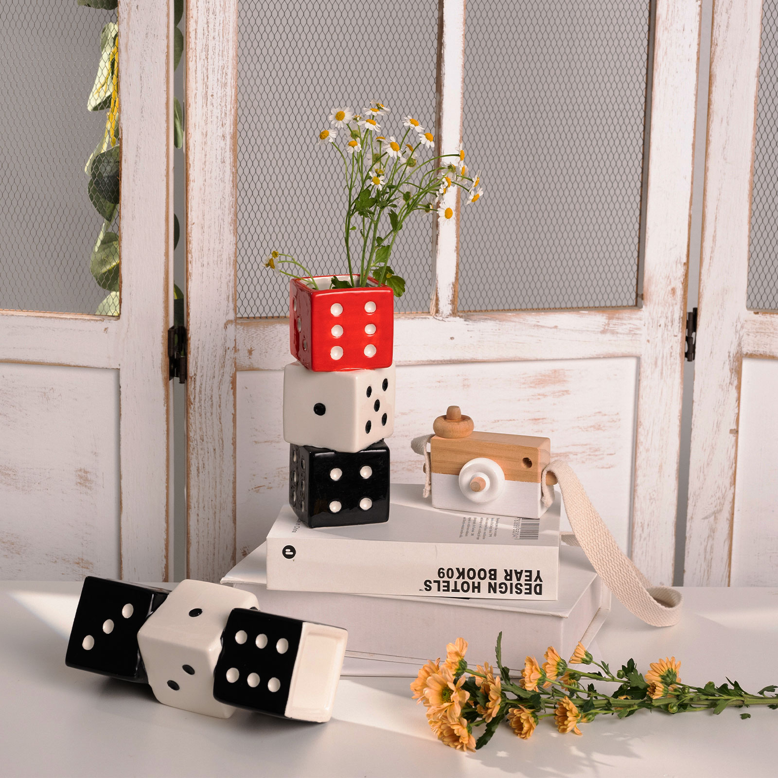 Geometric Dice Vase - Ceramic Centerpiece for Floral Arrangements