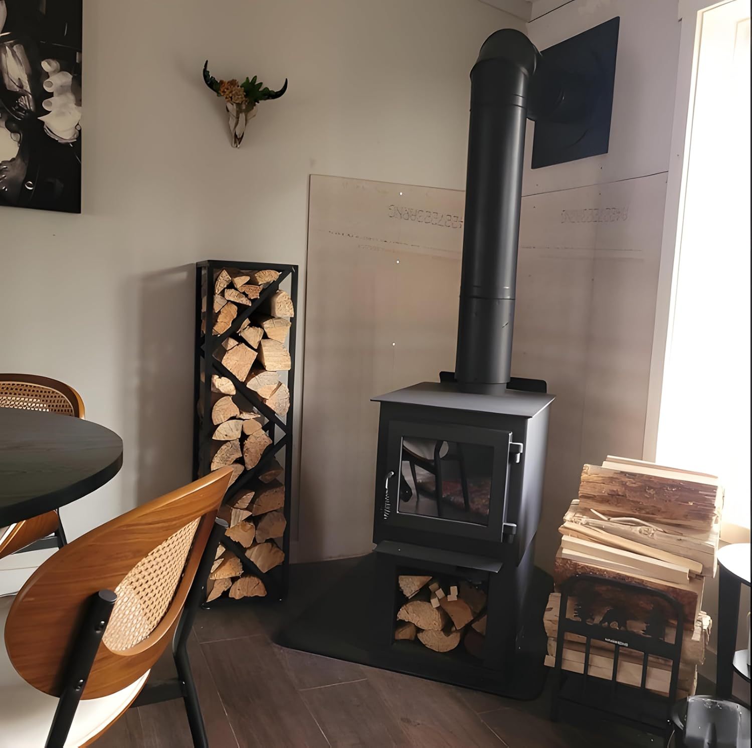 Adjustable Indoor Firewood Rack for Fireplace & Fire Pit-MOUGIGI