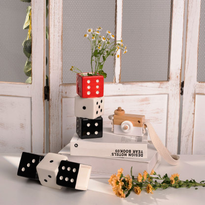 Geometric Dice Vase - Ceramic Centerpiece for Floral Arrangements