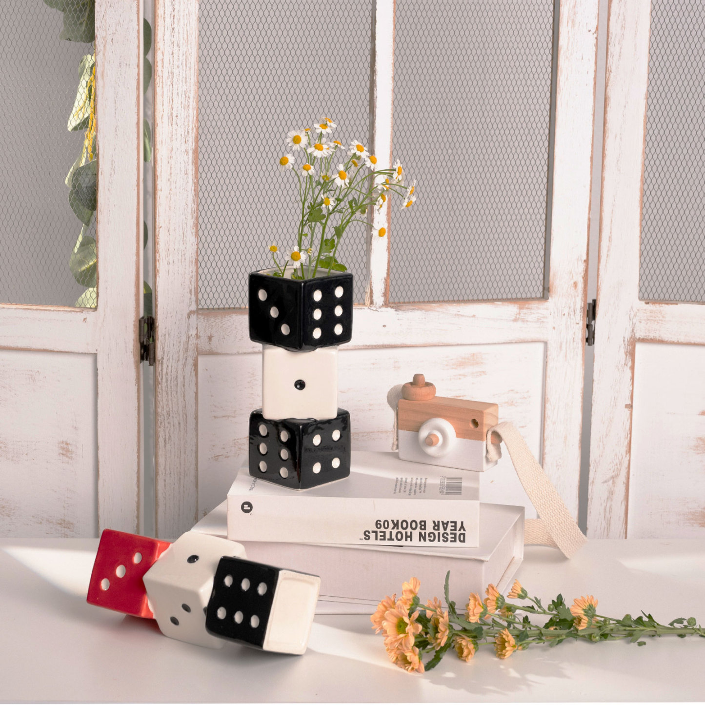 Geometric Dice Vase - Ceramic Centerpiece for Floral Arrangements